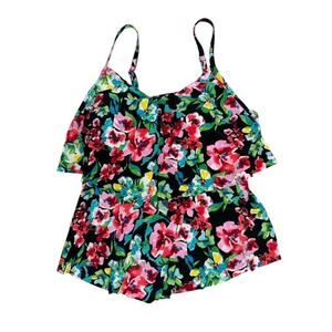 Trimshaper Tankini Swim Top 24W Ronnie Black Pink Floral Layer Fit Solution Fit
